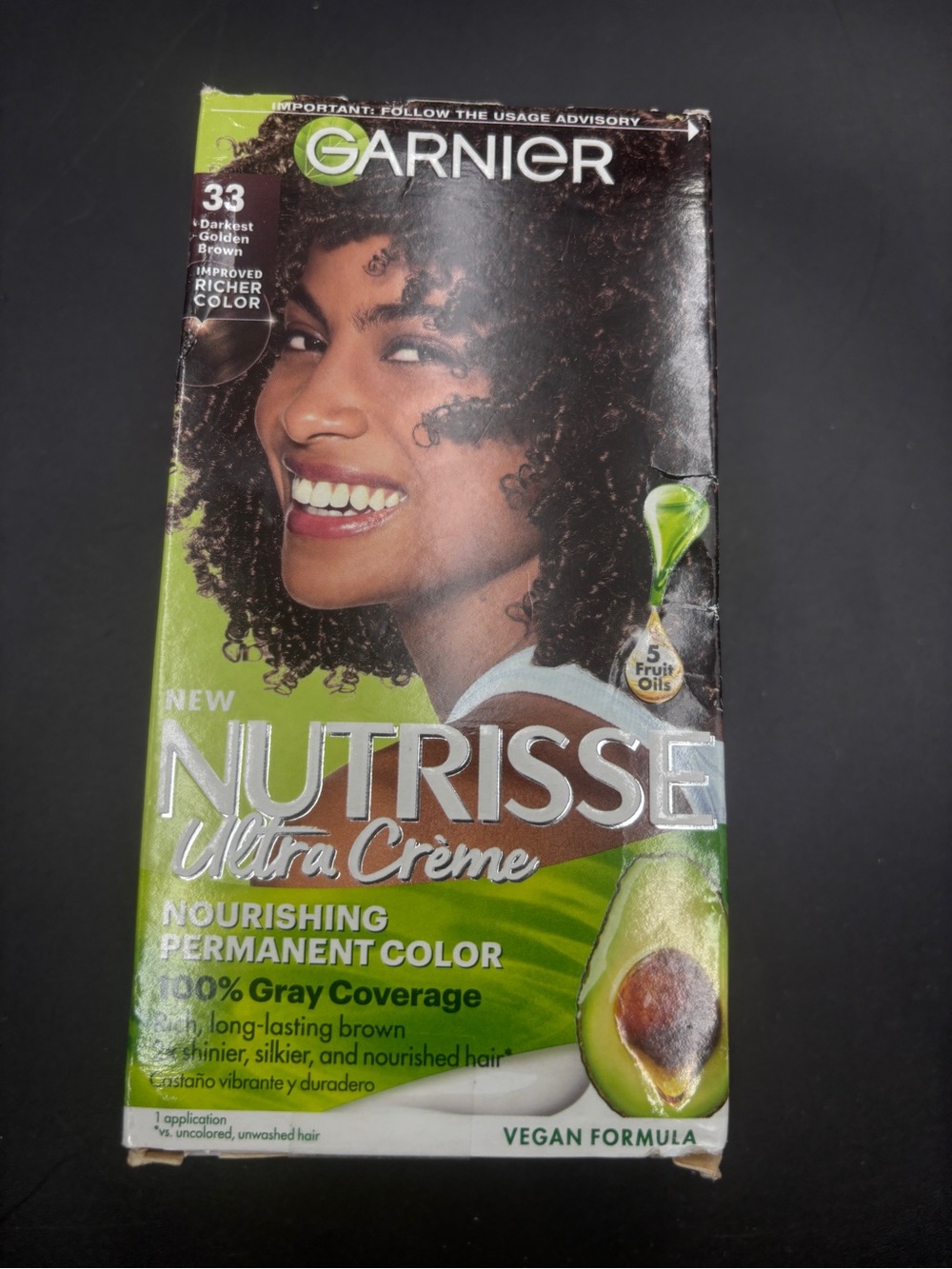 Garnier Nutrisse Ultra Crème Permanent Hair Color Shade 33 Darkest Golden Brown